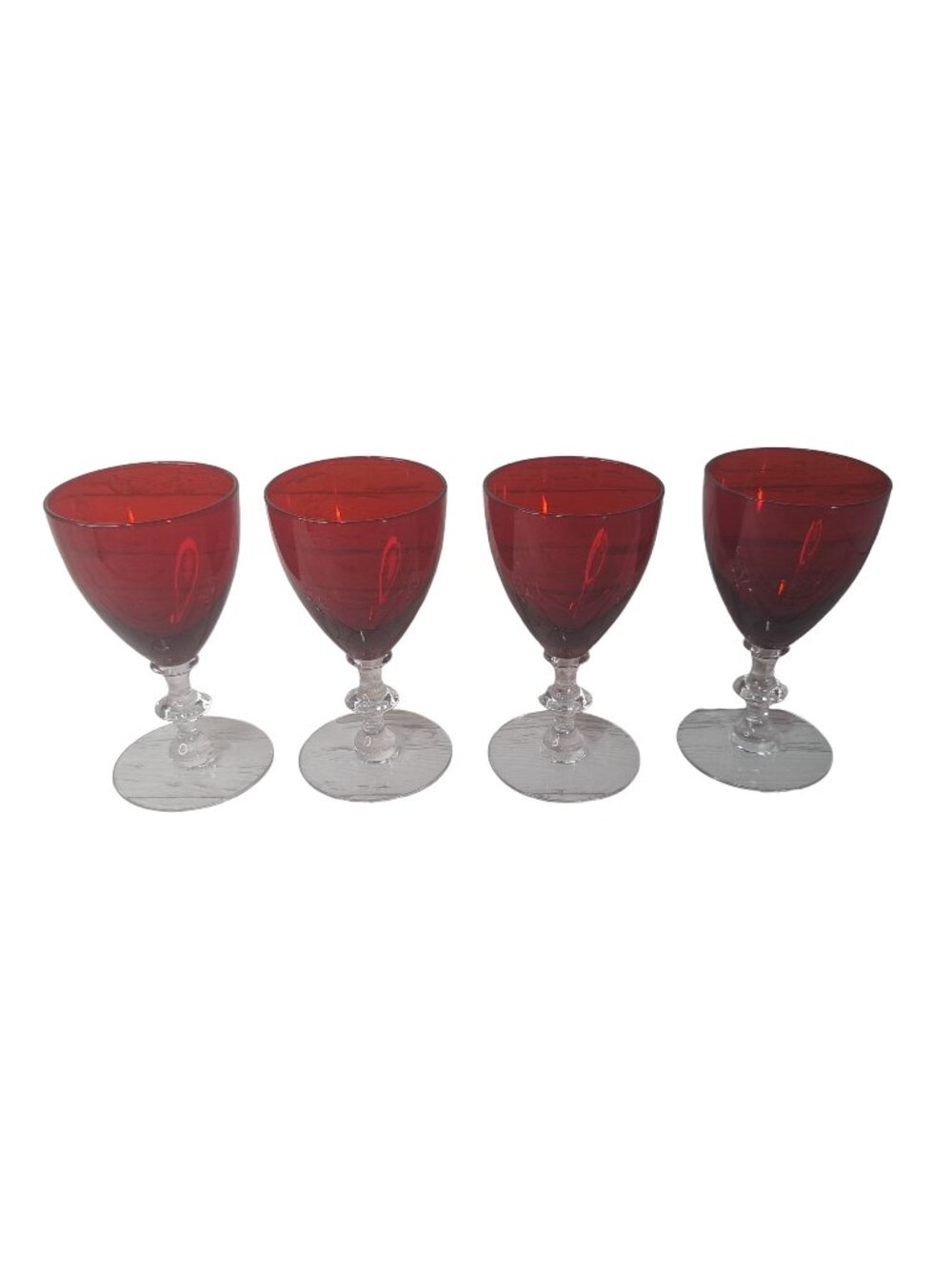 Set of 4 Morgantown Ruby Red Wine Glasses Clear Stem Vintage Elegant Glassware